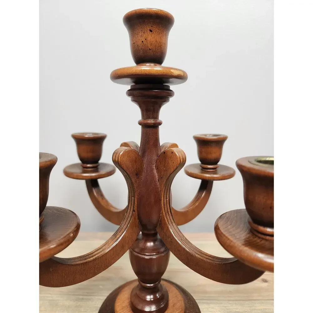 Vintage Charles Lesters Wooden Carved Candleabra 5 Taper 13